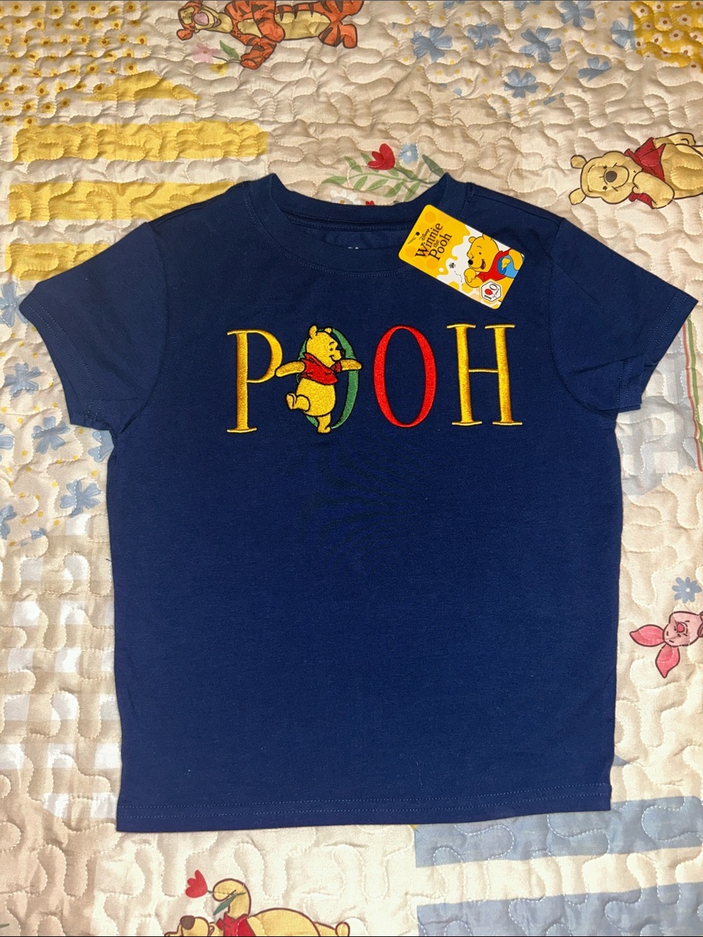Winnie the Pooh Embroidery Navy Blue Crop Top